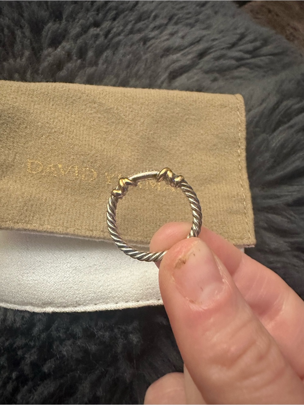 David Yurman Petite Helena Sterling Silver and 14k Gold Cable Ring with Diamonds - Picture 4 of 9